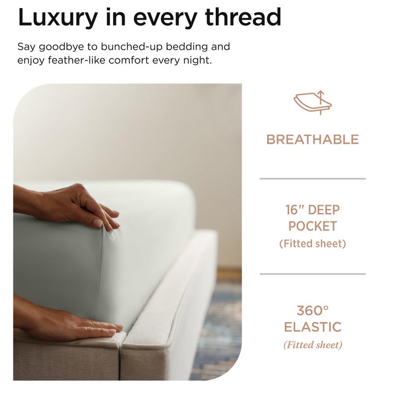 Threadmill Luxury 800 Thread Count Queen 100% Cotton Sheets - Light Grey Sateen Weave Bed-Sheets, Better Than Egyptian Cotton,4 Pc Solid Soft Bed Set, Fits 16" Deep Pocket - Image 5